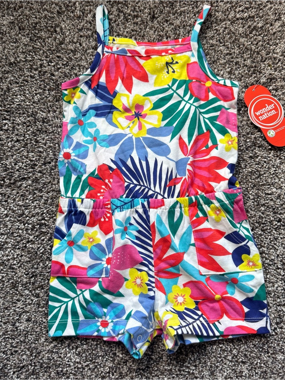 NEW wonder nation Girls' Tropical Floral Romper - Red Pink Blue Yellow Green